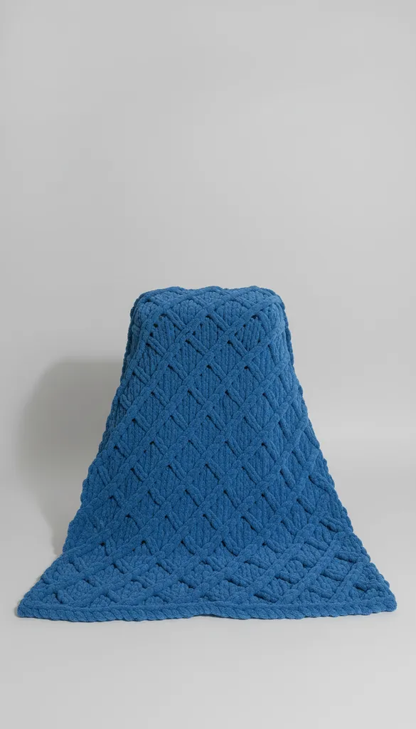 Mavi El Örgüsü Bebek Battaniyesi - Yumuşak Peluş, Dekoratif Örtü