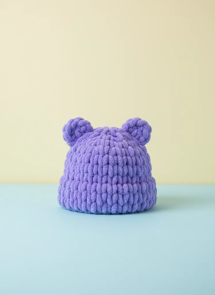 Mor Ayıcıklı Bebek Şapka - Yumuşak Örgü Tasarım ve El Emeği