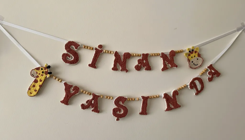 İsimli Duvar Süsü - Kahverengi Ponpon Harfler ve Ahşap Boncuklu