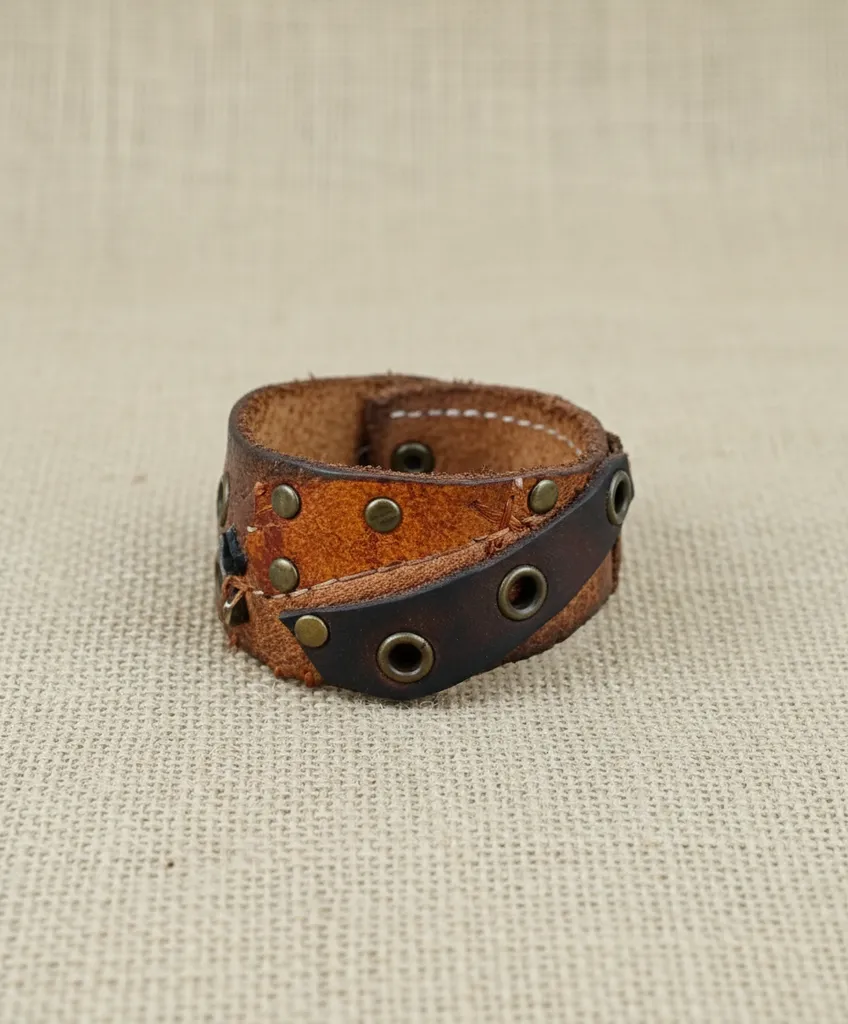 Kahverengi Hakiki Deri Tasarım Bileklik - El Yapımı Deri Sanatı