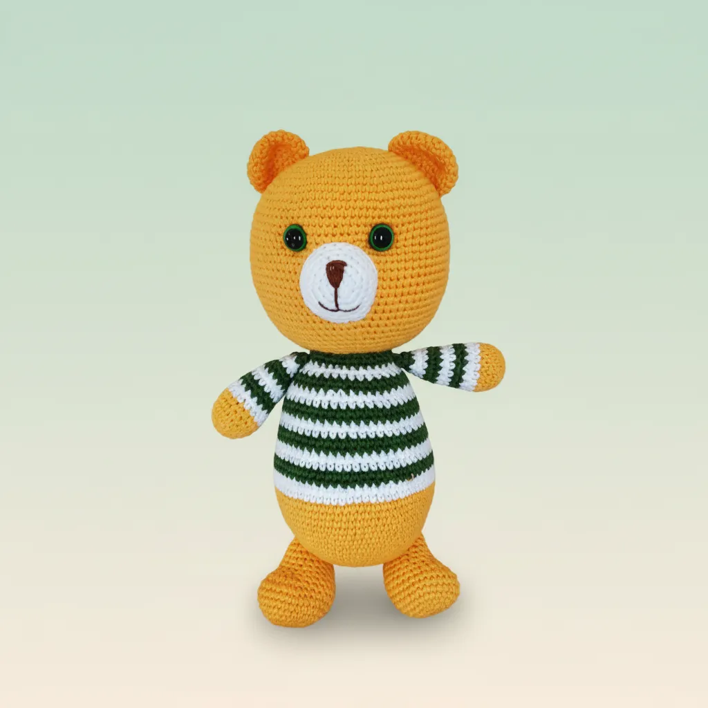 Örgü Oyuncak Ayıcık - Sarı Coton İp ve Güvenli Gözlü 20 cm