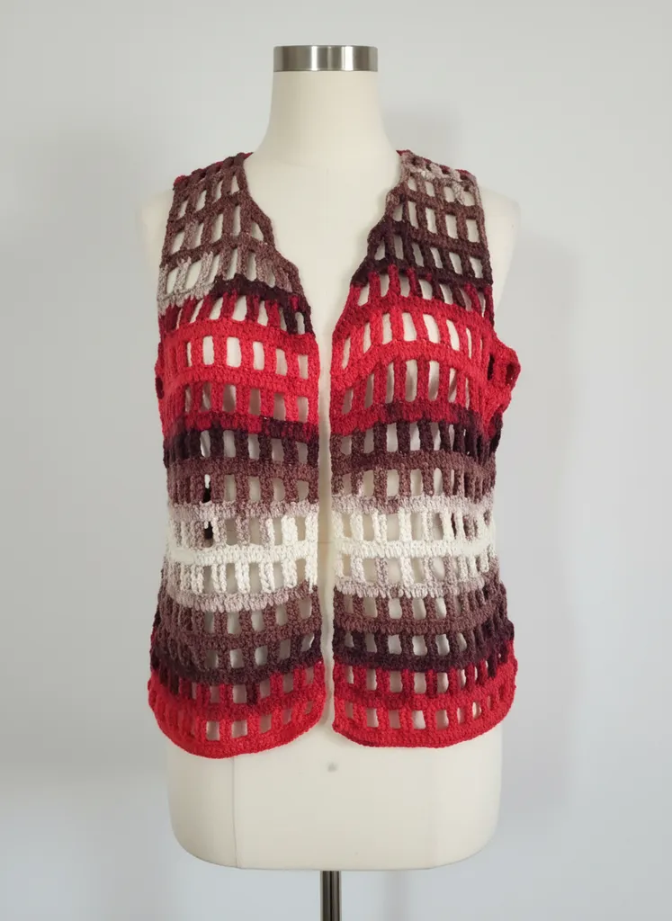 Batik Desenli Kolsuz Örgü Kadın Yelek - Bohem Tarzı