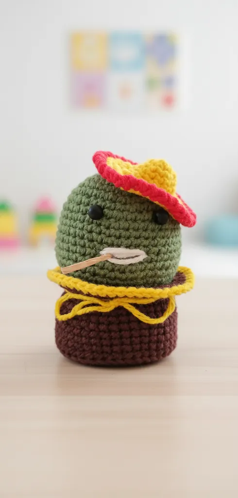 Yeşil Örgü Kaktüs Figürlü Dekoratif Obje - Meksika Temalı