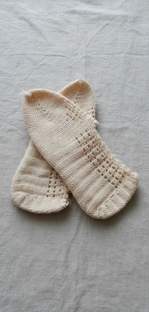 Krem Rengi Örgü Patik - El Emeği Göz Nuru