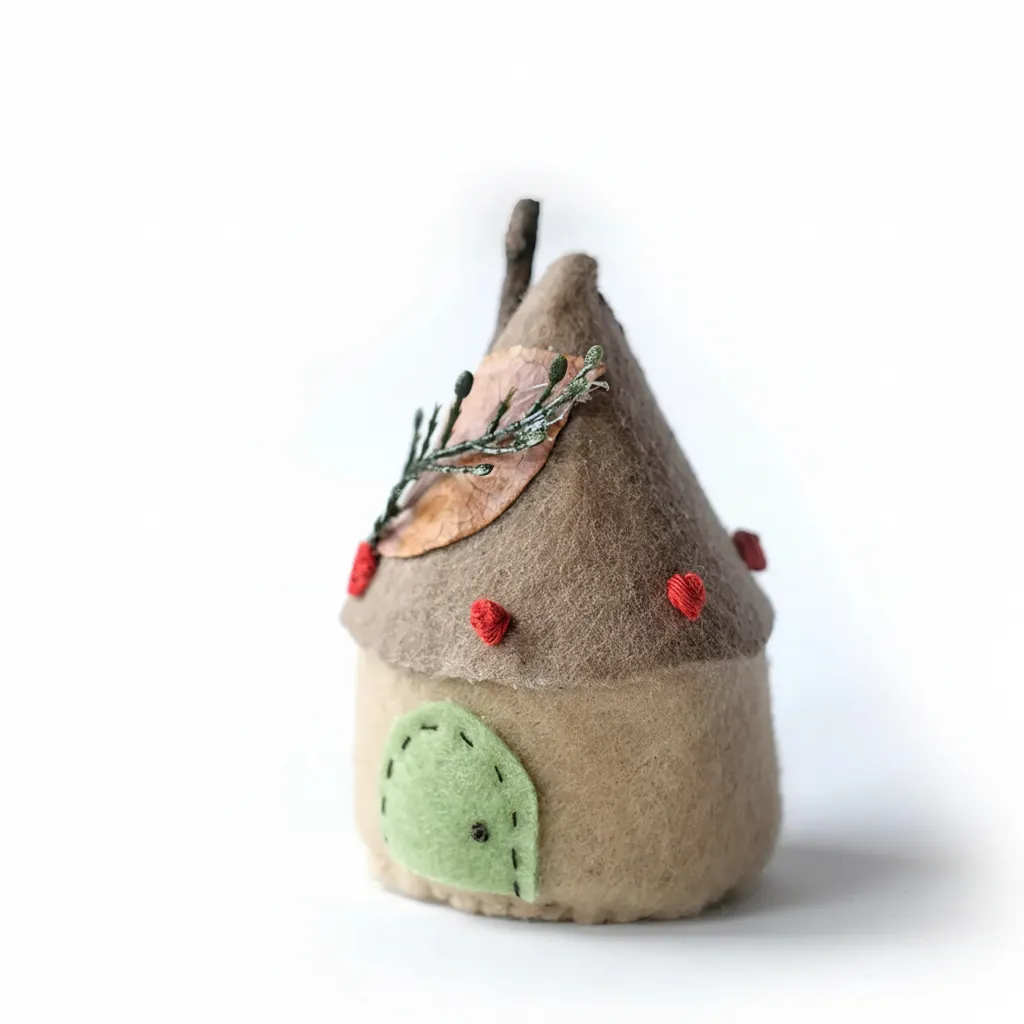 Keçe Kulübe Ev Fotoğraf Tutucu - Sonbahar Masa Dekorasyonu