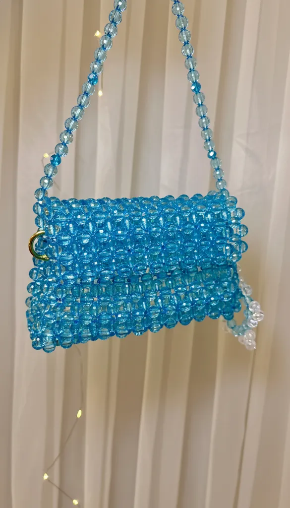 Turkuaz Kristal Boncuklu Baget Çanta - Omuz ve Kol Çantası