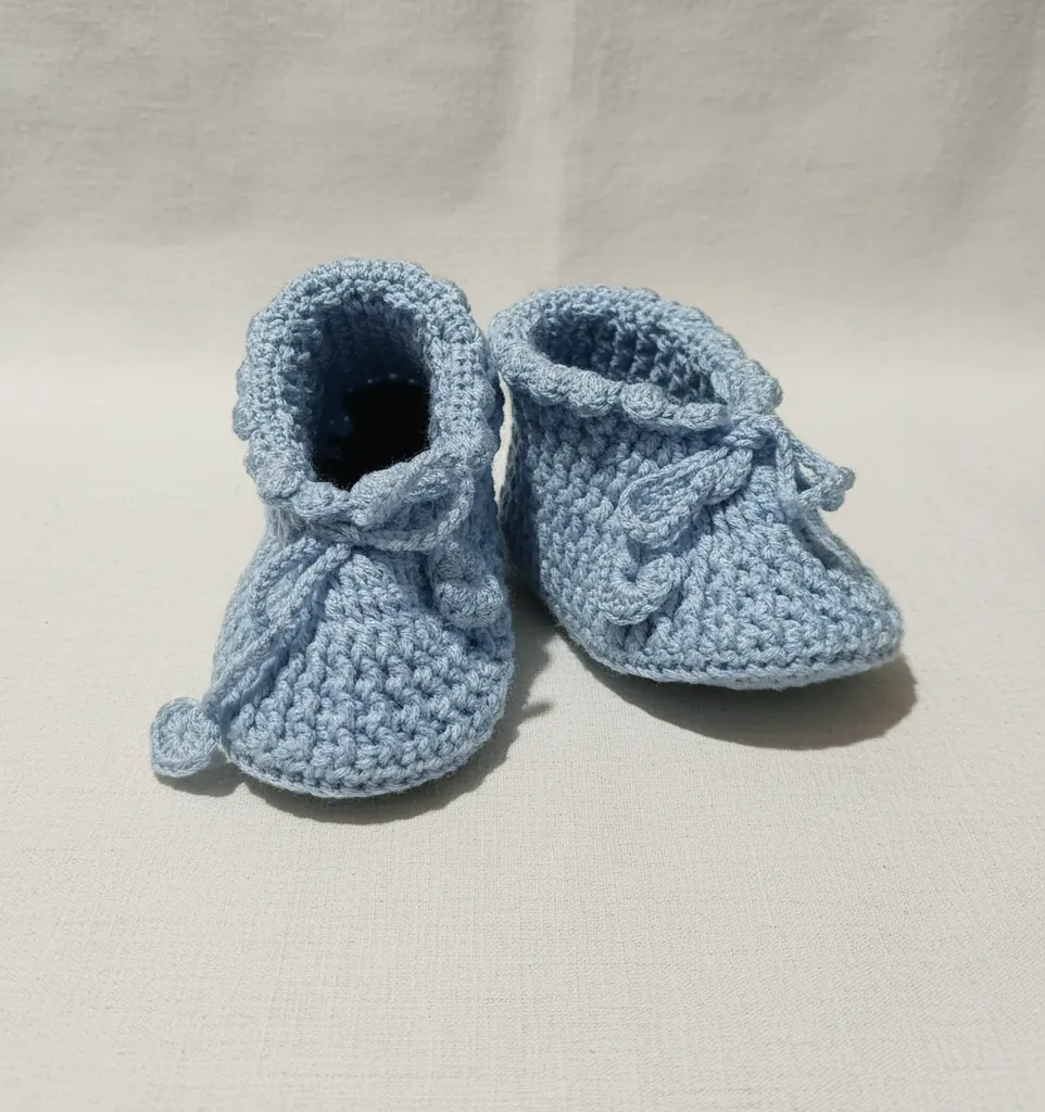 Örgü Bebek Patik - Bebe Mavi Renk, 19-20 Numara, Erkek Bebek