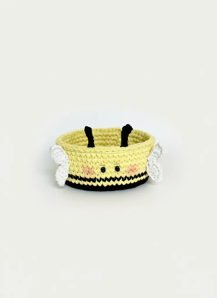 Sarı Arı Temalı Örgü Sepet - Bebek Odası Düzenleyici - El Emeği