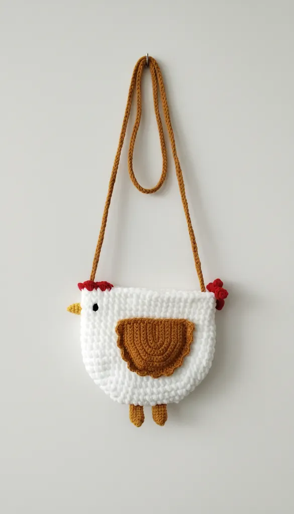Örme Tavuk Figürlü Çocuk Çantası - Kadife ve Pamuk İplikten El Emeği