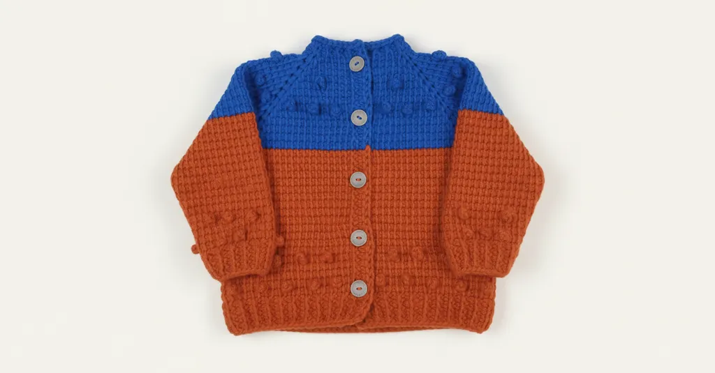 Mavi ve Turuncu Renkli Örgü Erkek Çocuk Hırkası (1-2 Yaş)