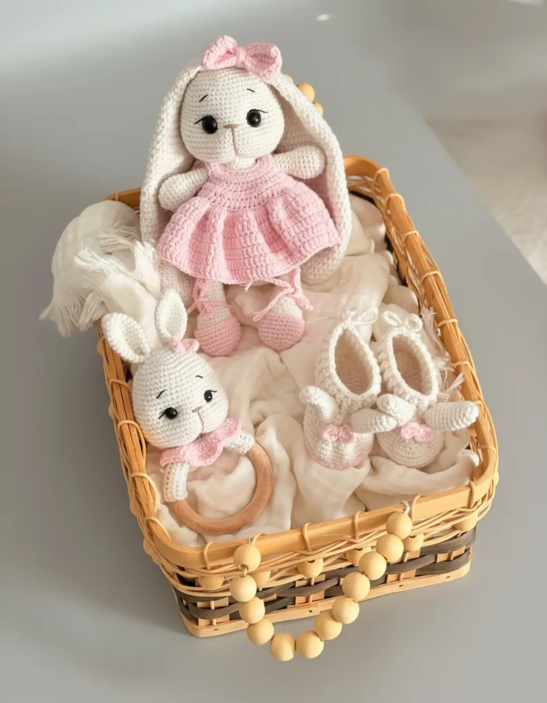 Tavşan Amigurumi Oyuncak ve Patikli Bebek Seti - El Yapımı
