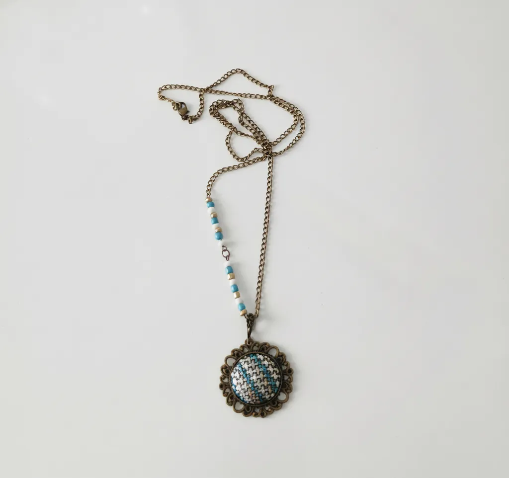 Mavi Boncuk Detaylı Tel Kırma Kolye - Bartın El Sanatı