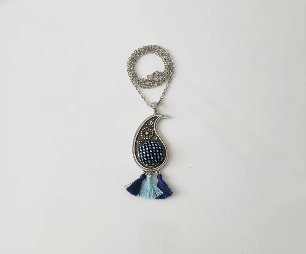 Damla Model Tel Kırma Kolye - Mavi ve Gümüş Renkli Bartın İşi