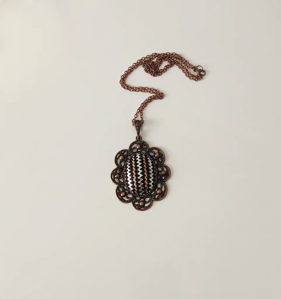 Gümüş ve Bakır Tel Kırma Kolye - Bartın İşi Sanatsal Tasarım