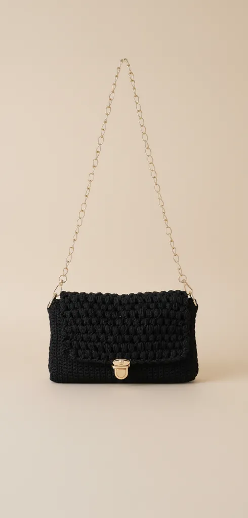 Siyah Makrome Örgü Zincir Askılı Kol Çantası - El Emeği