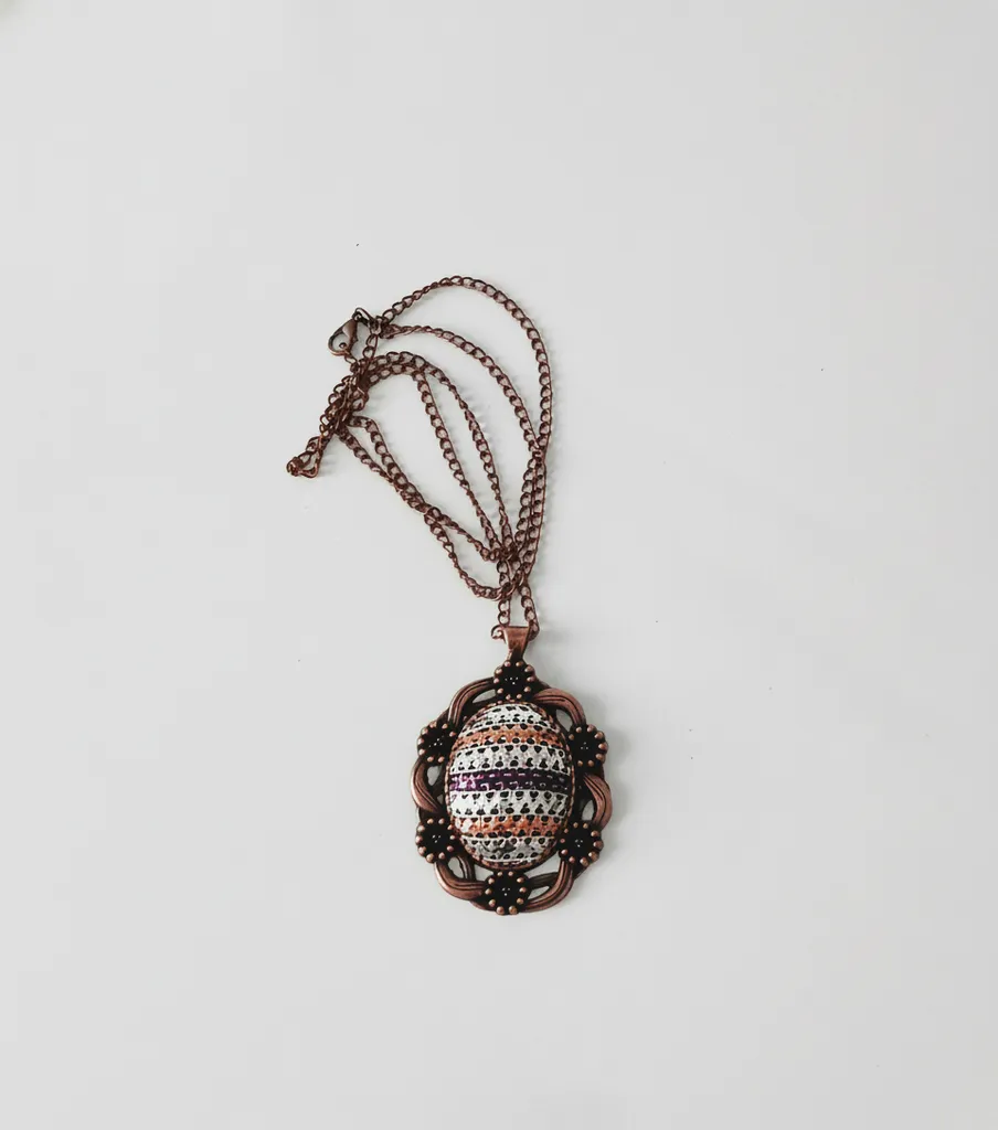 Bakır, mor ve gümüş detaylı Tel Kırma Kolye/Bartın Sanatı 