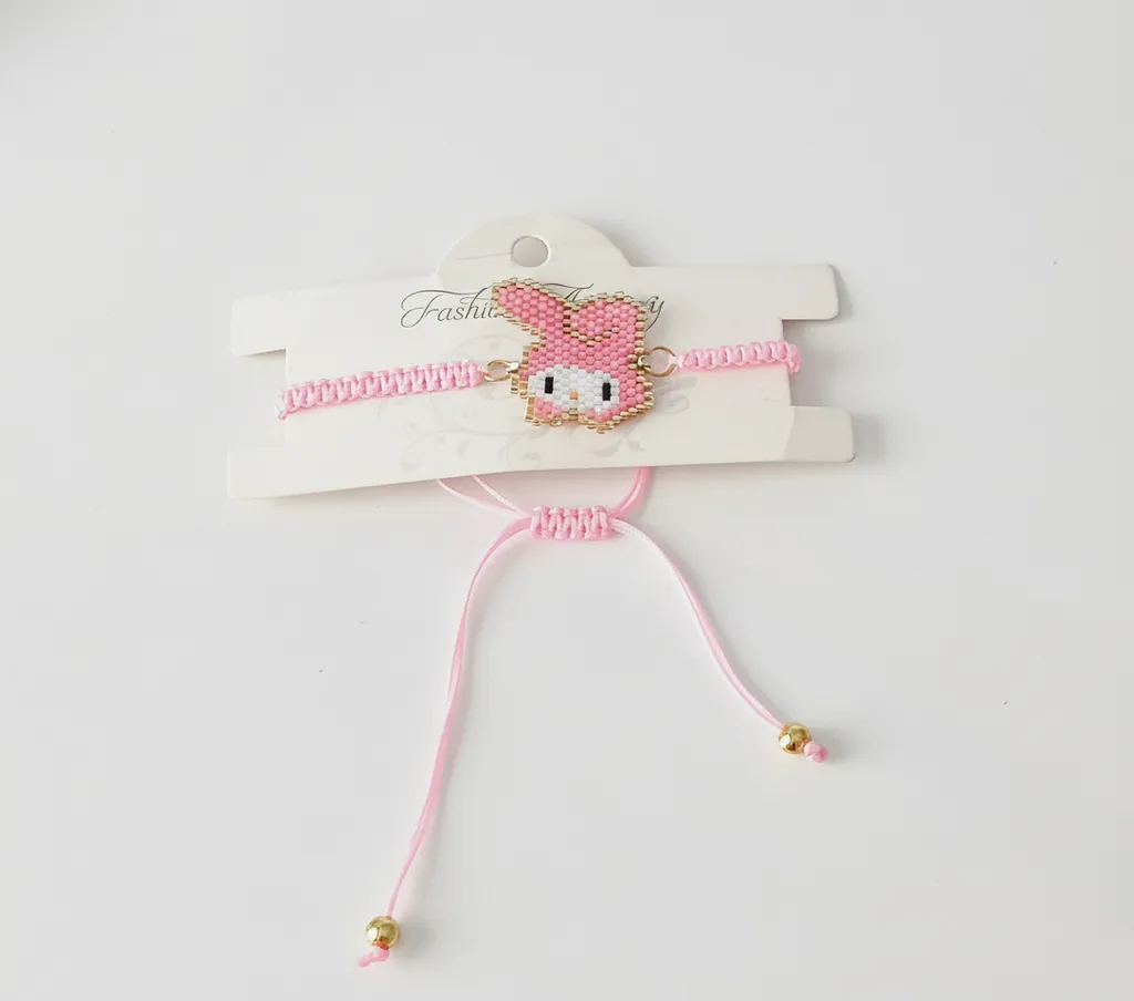 Pembe Miyuki Tavşan Figürlü Ayarlanabilir Bileklik - El Yapımı