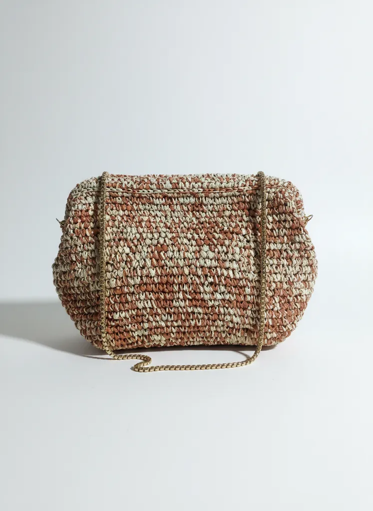 Hasır Örgü Büyük Boy Omuz Çantası - Zincir Askılı, El Yapımı