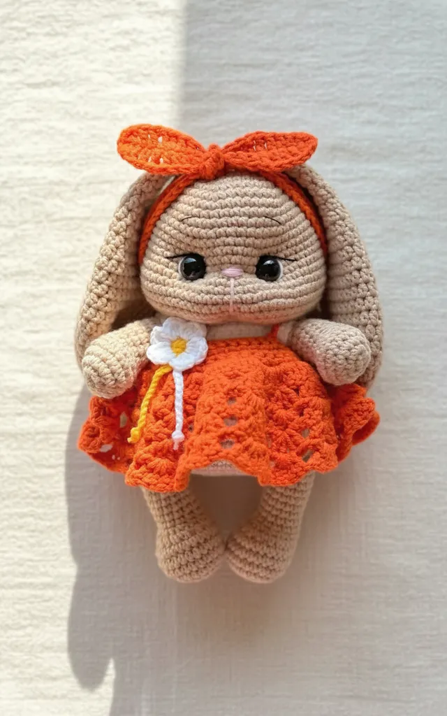 Turuncu Elbiseli Amigurumi Tavşan Bebek Oyuncak - El Yapımı