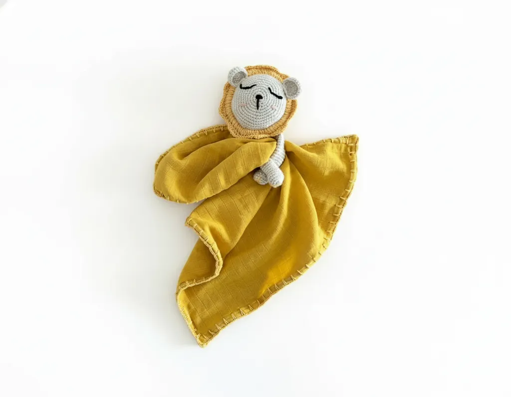 Sarı Müslin Örtülü Amigurumi Aslan Uyku Arkadaşı - El Emeği