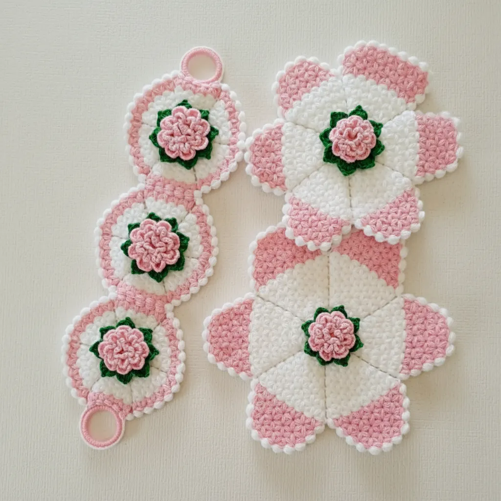 Pembe Beyaz Çiçek Desenli 3'lü Lif Seti - Çeyizlik Banyo Lifi