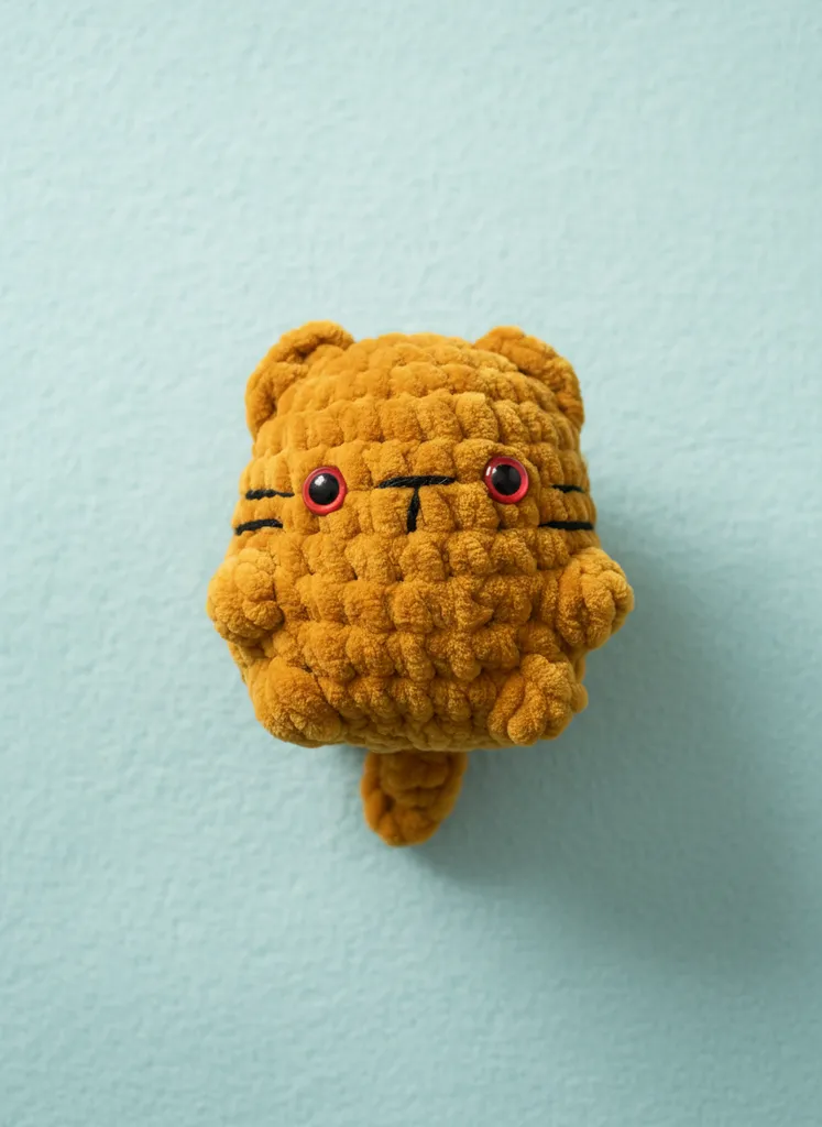 Örgü Kedi Peluş Oyuncak - Turuncu Renkli, El Yapımı Dekoratif Bebek