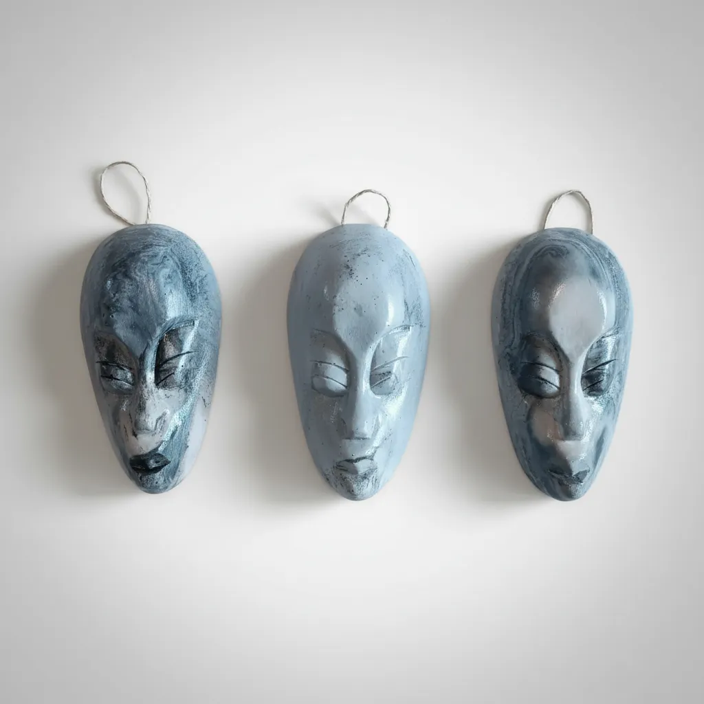 Mermer Efektli Yüz Tasarımlı Dekoratif Maske Seti (3'lü)