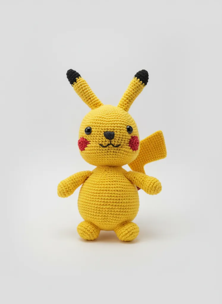 Sarı Amigurumi Pikachu Oyuncak Bebek - 30 cm - El Emeği