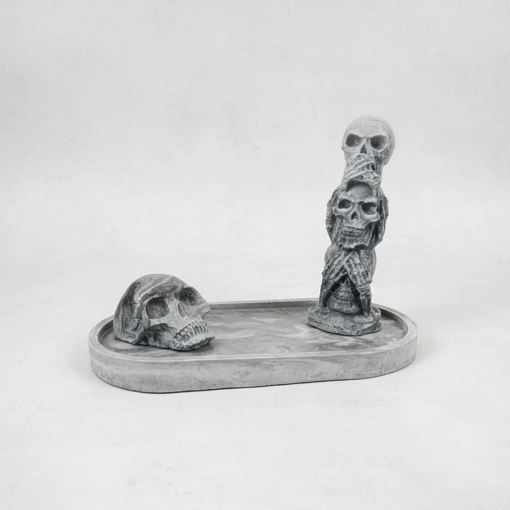 Gri Tonlarda Kuru Kafa Figürlü Dekoratif Obje - El Yapımı