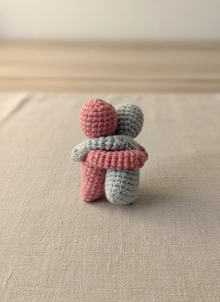 Pembe ve Mavi Sarılan Çift Amigurumi Anahtarlık - El Emeği
