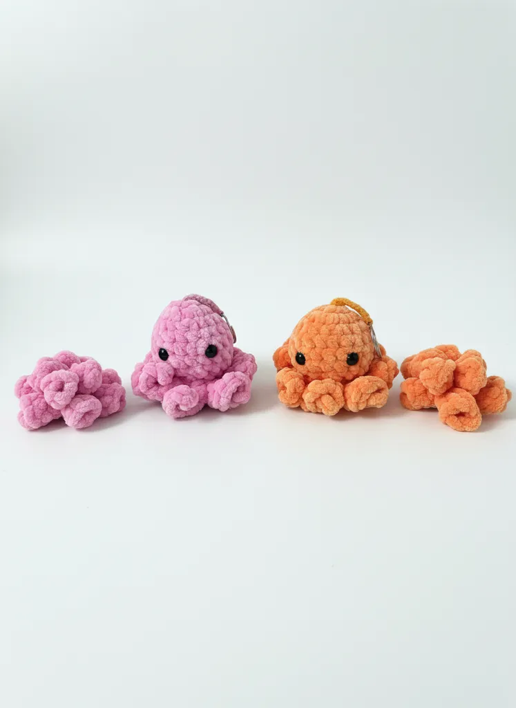 Sevimli Ahtapot Kardeşler Örgü Peluş Anahtarlık - 2 Adet Renkli