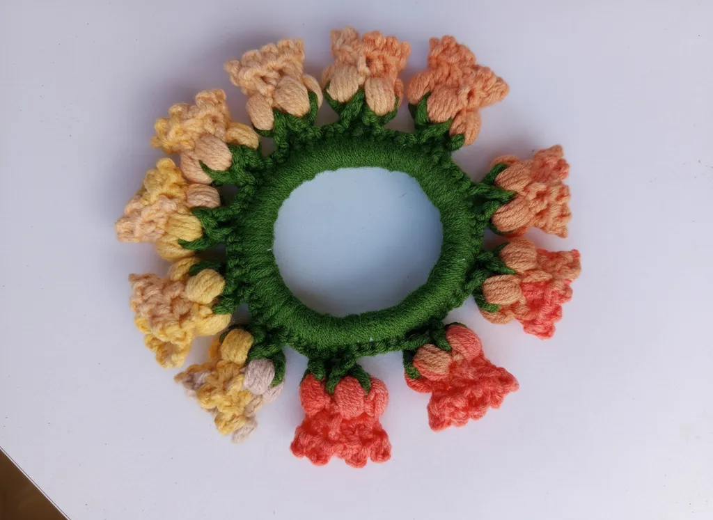 Örgü Lale Saç Tokası - Ebruli Renkli El Emeği Kız Çocuk