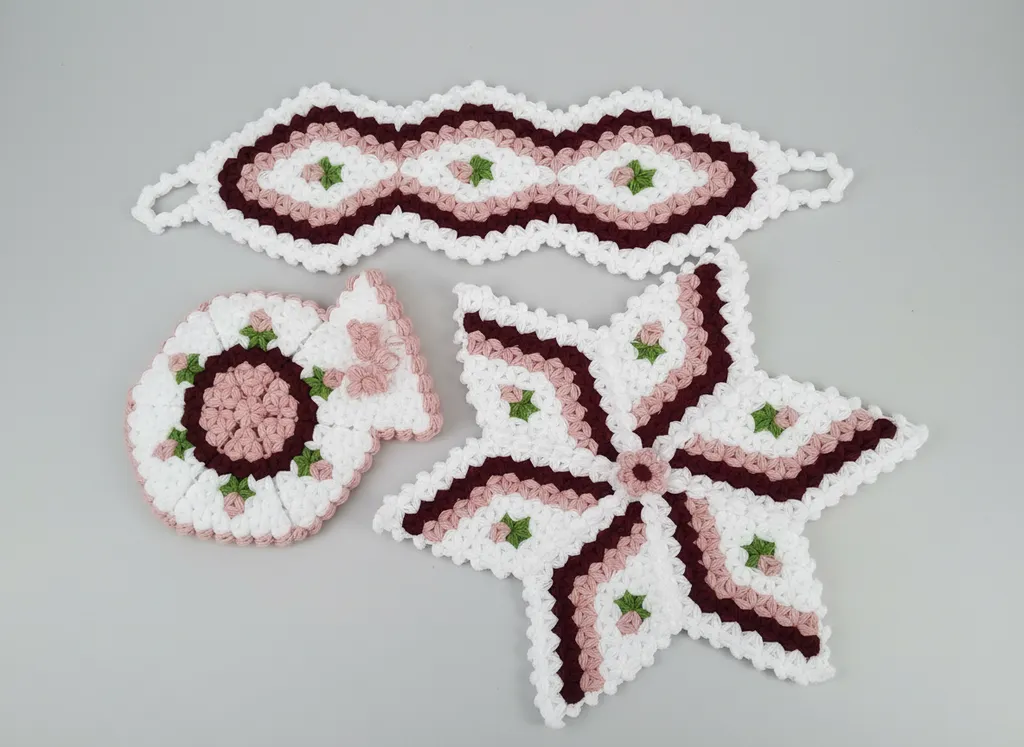 Beyaz ve Pembe Renkli El Örgüsü Banyo Lifi Takımı (3 Parça)