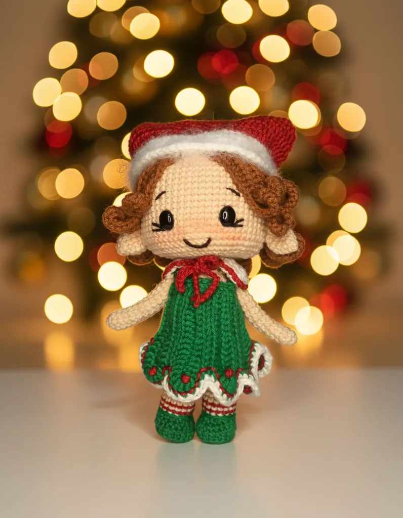 Amigurumi Elf Luna Oyuncak - Yılbaşı Temalı, %100 Pamuk, 10 cm - El Emeği