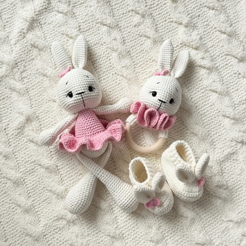 Amigurumi Tavşan Oyuncak Seti - Pembe Detaylı, El Yapımı Bebek Hediyesi