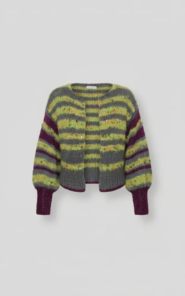 Teal, Green, and Gray Striped Crop Cardigan - Hand Knit