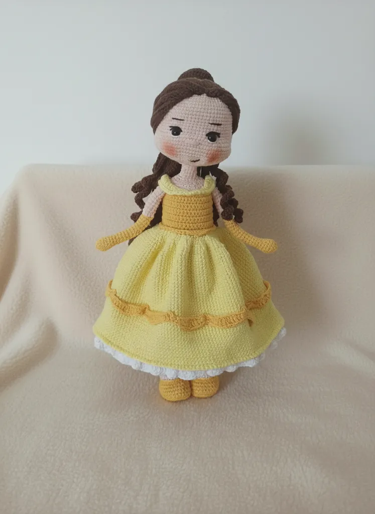 Sarı El Örgüsü Amigurumi Prenses Bella Bebek - Oyuncak Bebek