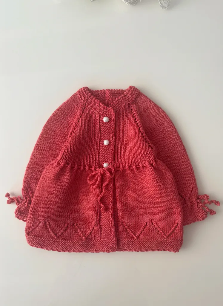 Pink Knitted Baby Cardigan - 1-2 Years, Buttoned and Tied - Handmade