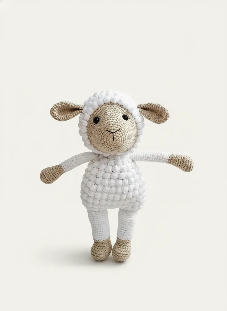 Beyaz Örgü Kuzu Oyuncak Bebek - Güvenli Gözlü El Emeği