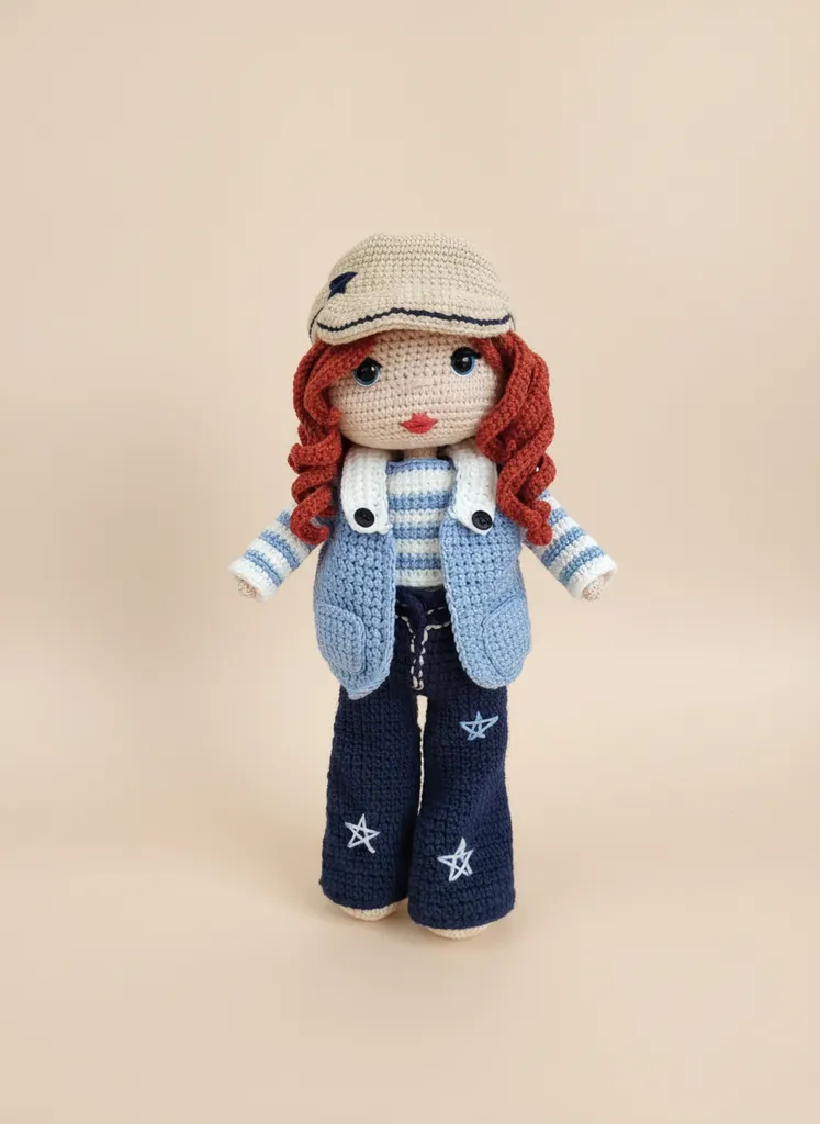 37 cm Kızıl Saçlı Amigurumi Oyuncak Bebek - El Emeği