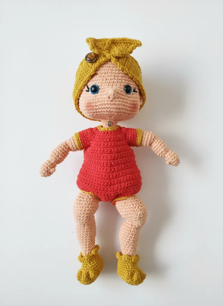 32 cm Fonksiyonlu Amigurumi Oyuncak Bebek - Mıknatıslı Emzikli