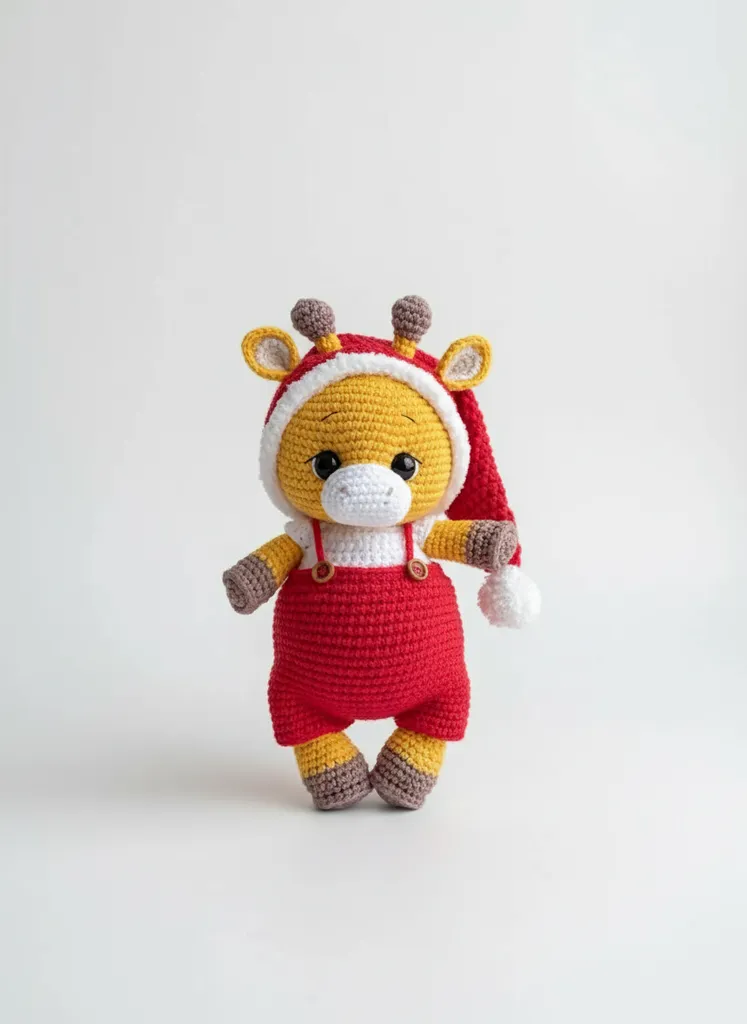 Knitted Amigurumi Christmas Giraffe Toy - Handmade Gift