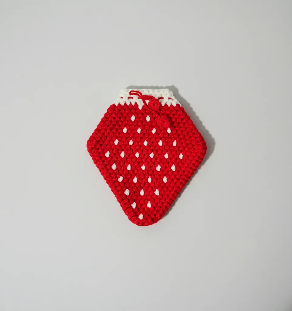 Kırmızı Çilek Desenli Örgü Lif Banyo Kesesi - El Yapımı