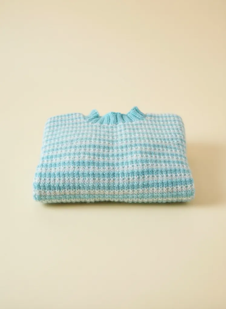 Mavi Beyaz Şiş Örgü Desenli Yenidoğan Bebek Süveteri