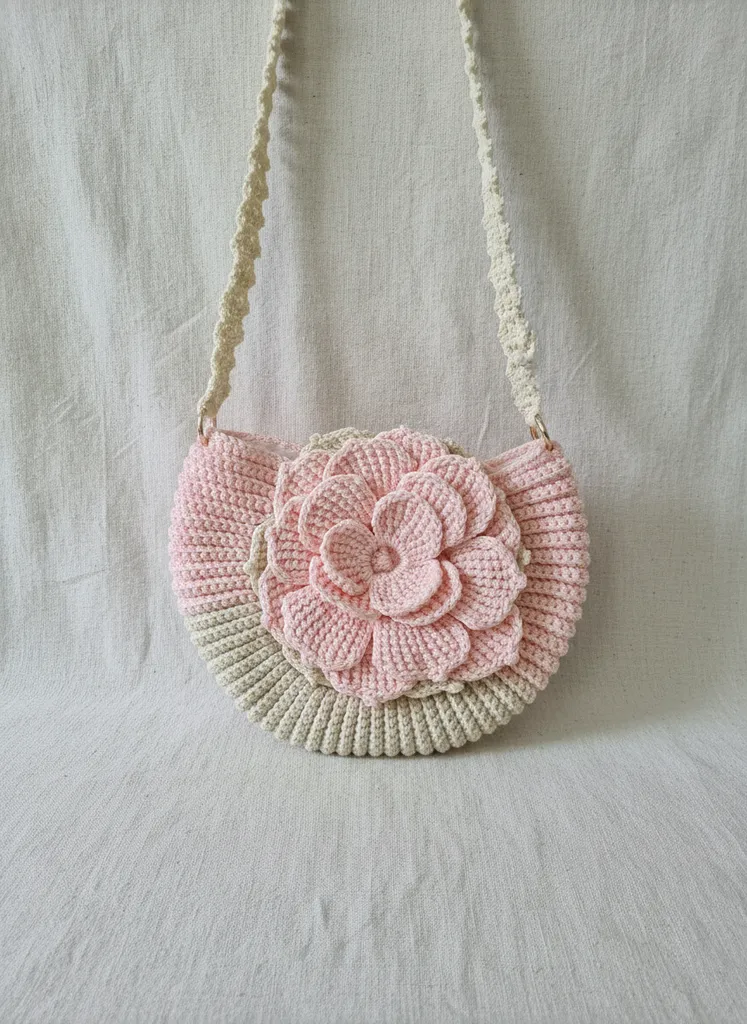 Gül Motifli Makrome Kadın Omuz Çantası - El Örgüsü Tasarım