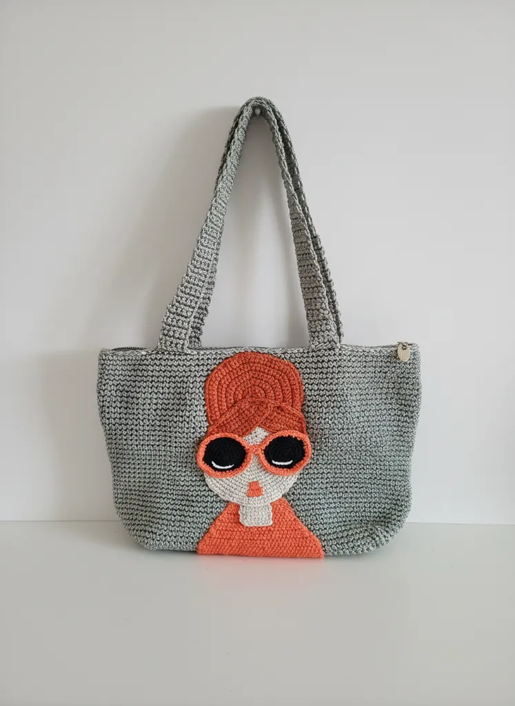 Kadın Makrome Omuz Çantası - Kadın Figürlü, Astarlı, El Örgüsü