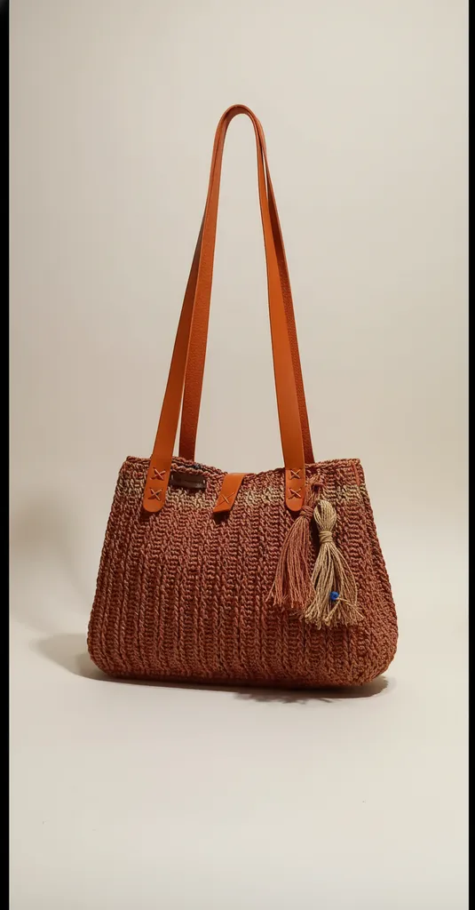Turuncu Hasır Örgü Omuz Çantası - Astarlı, Cepli ve El Yapımı