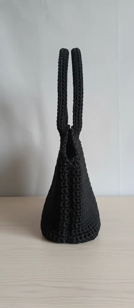Siyah Makrome Örgü Omuz Çantası - Polyester İpten El Yapımı