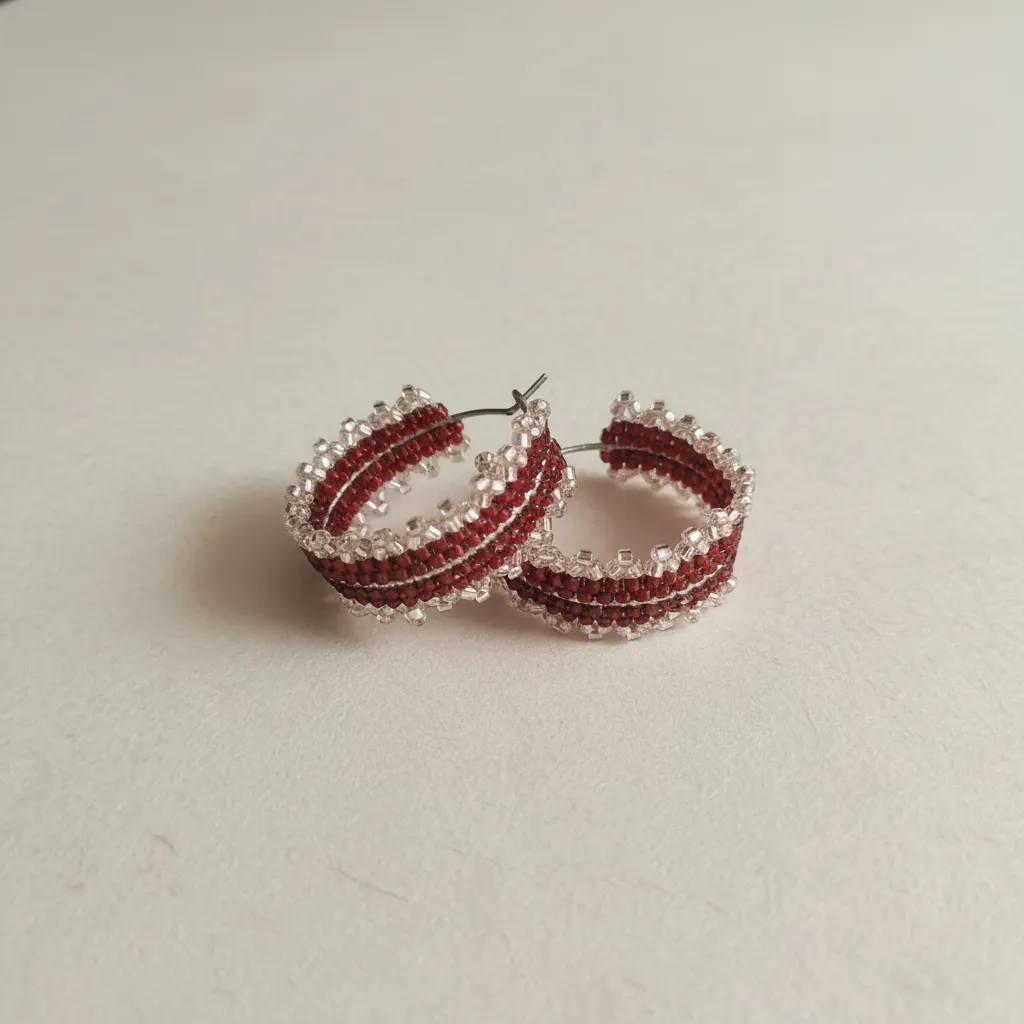 Miyuki Boncuklu Halka Küpe - Kızıl ve Uçuk Pembe Renkli, El Emeği - Yılbaşı