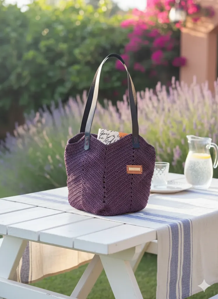 Mor Renkli Kağıt İp Örgü Astarlı Lale Çanta Modelimiz